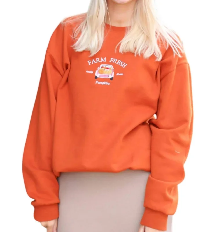 Farm Fresh Pumpkins Crewneck Sweater In Burnt Orange