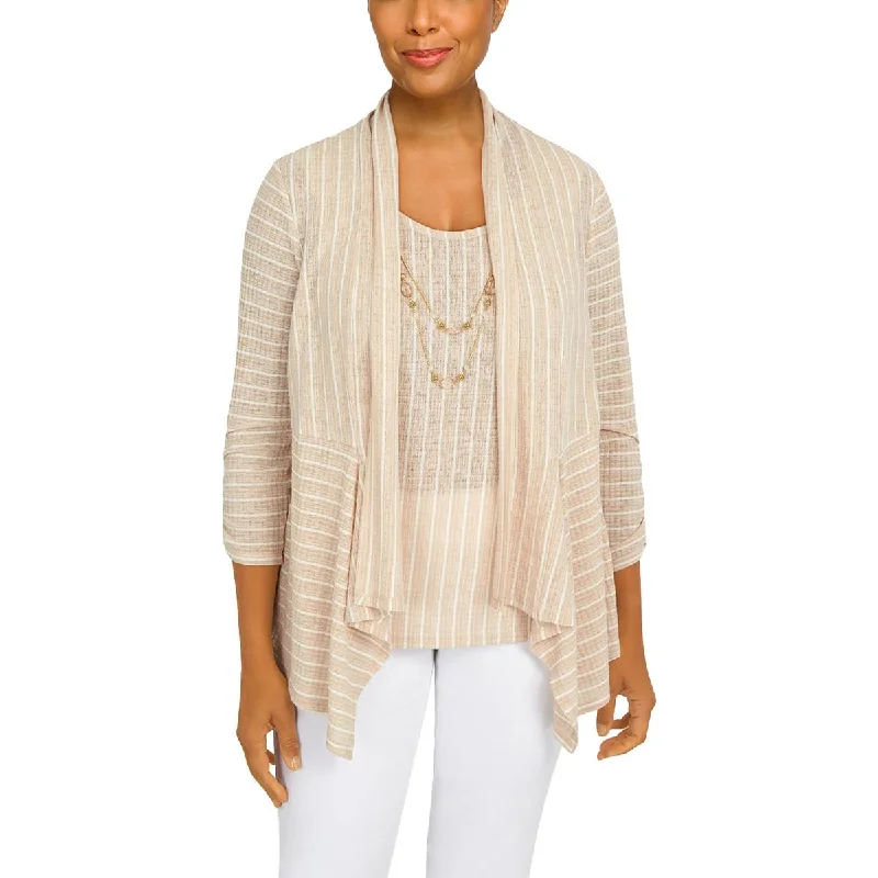 Alfred Dunner Womens Petites Ribbed Open Front Cardigan Sweater