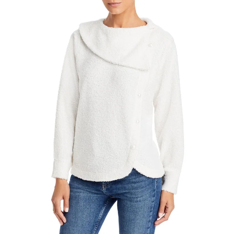 Adrienne Vittadini Womens Sherpa Tulip Hem Pullover Sweater