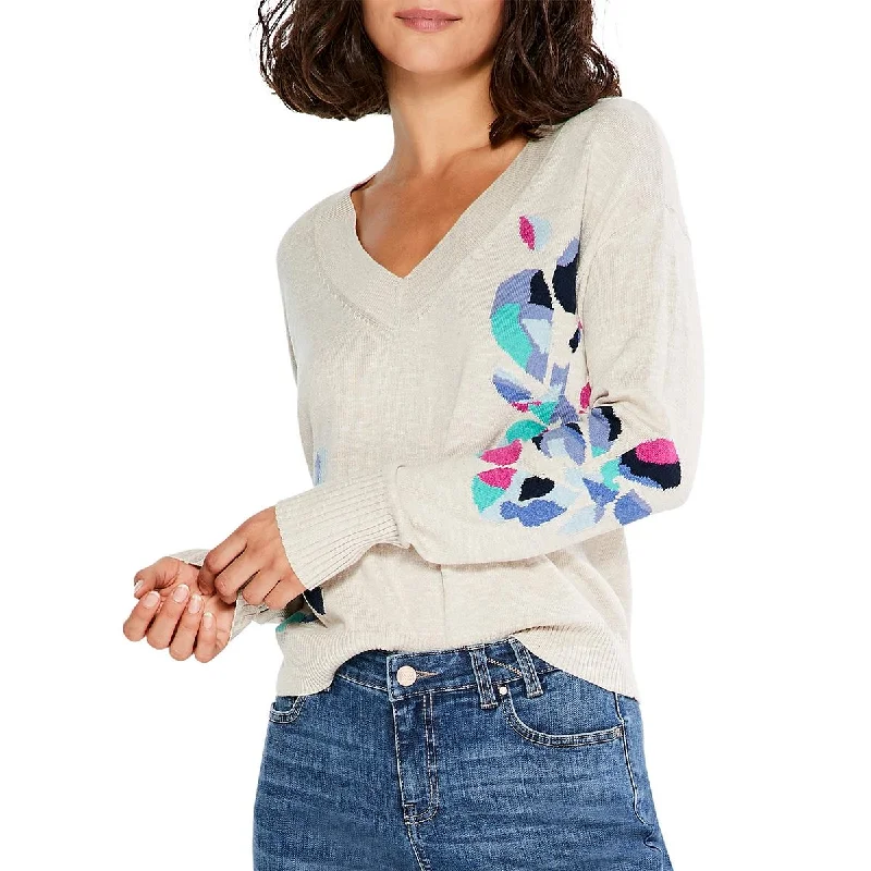 Nic + Zoe Womens Floral Ribbed Pullover Sweater