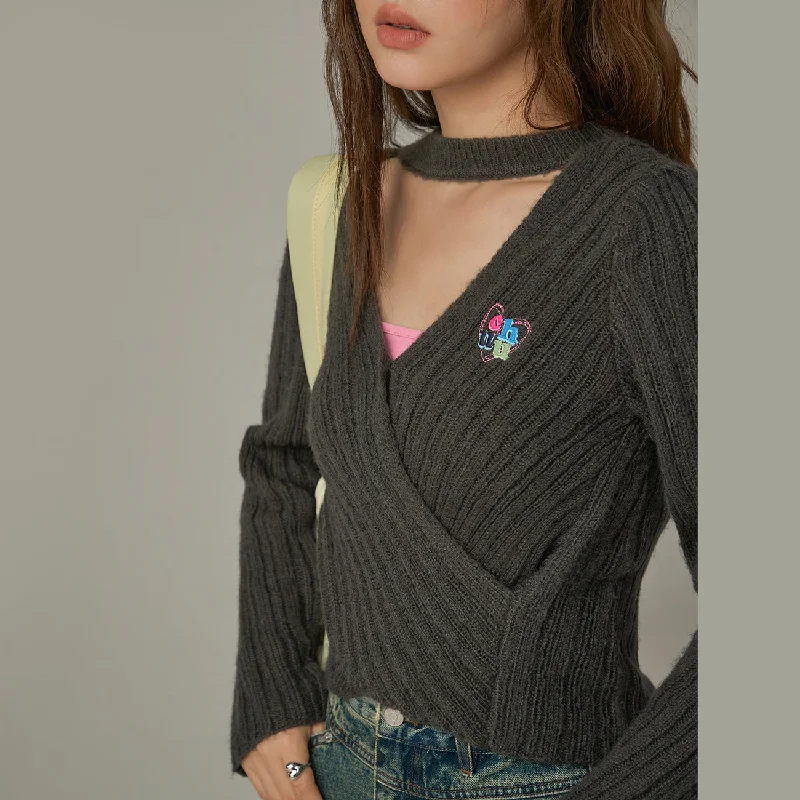 Rainbow Logo Twist Ribbed Knit Sweater