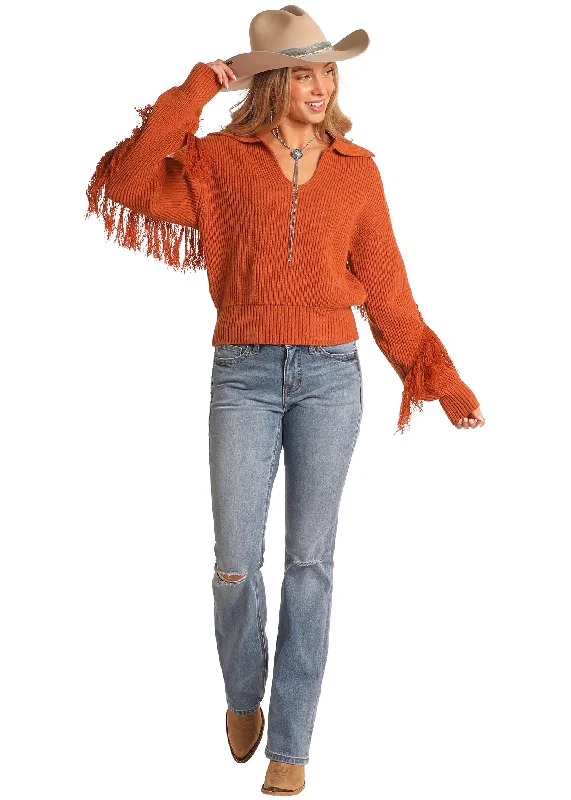 ROCK & ROLL ORANGE FRINGE SWEATER