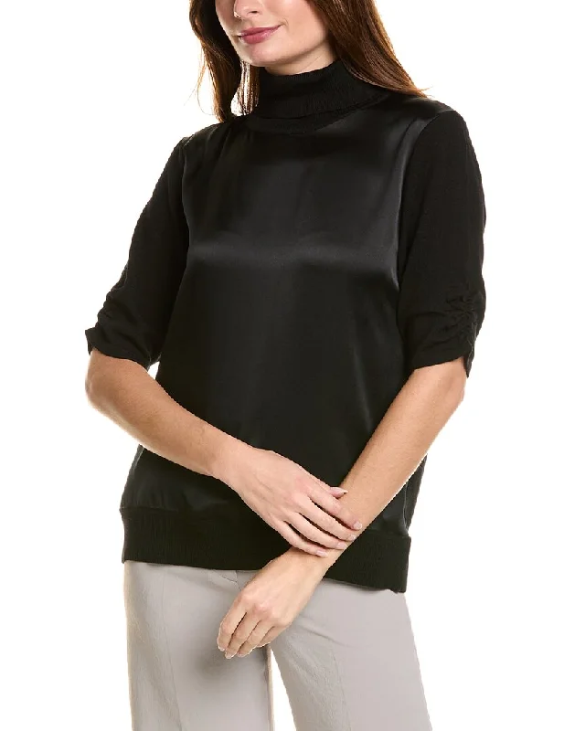 Elie Tahari Satin Front Wool & Cashmere-Blend Sweater