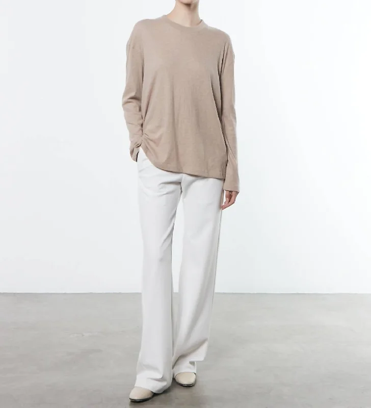 Cashmere Oversized Long Sleeve Crew Shirt In Khaki