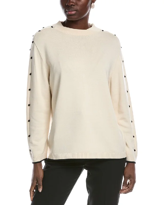 St. John Bobble Intarsia Pointelle Knit Mock Neck Sweater