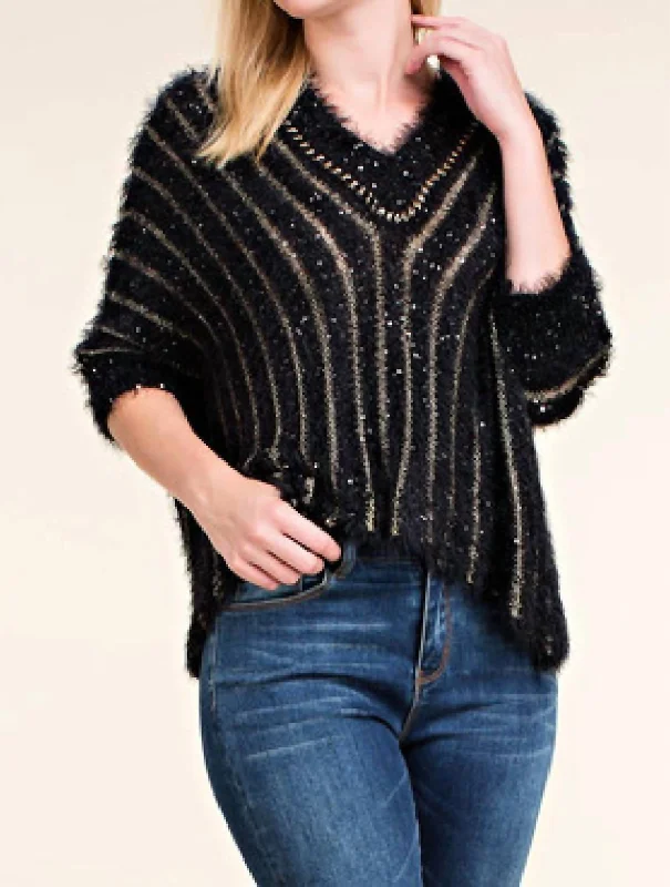 Threaded Stripe Crop Sweater In Black And Gold