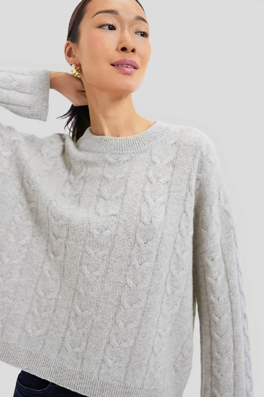 Gray Cashmere Eloise Cable Knit Boyfriend Crewneck