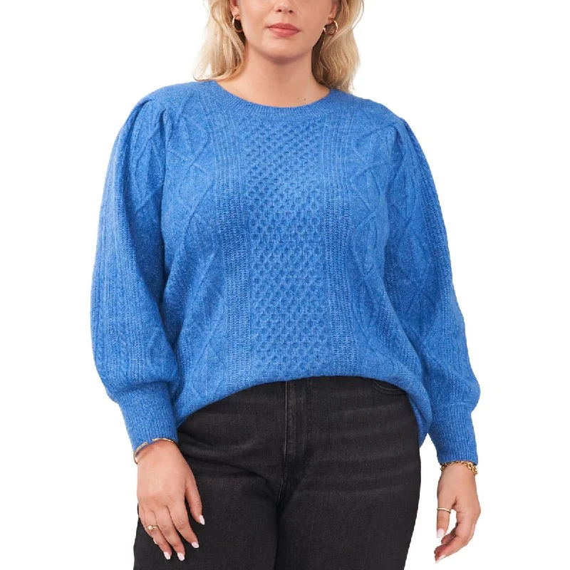 1.State Womens Plus Cable Knit Pull Over Crewneck Sweater