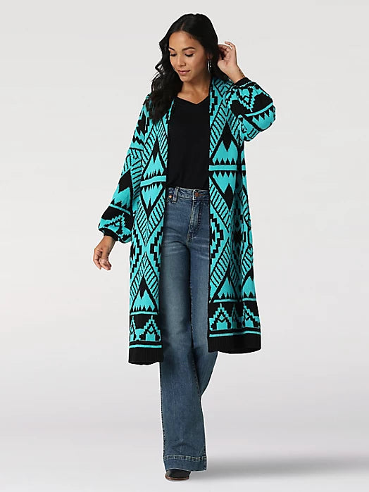 WRANGLER WOMEN'S TURQUOISE BALLOON SLEEVE OPEN CARDIGAN