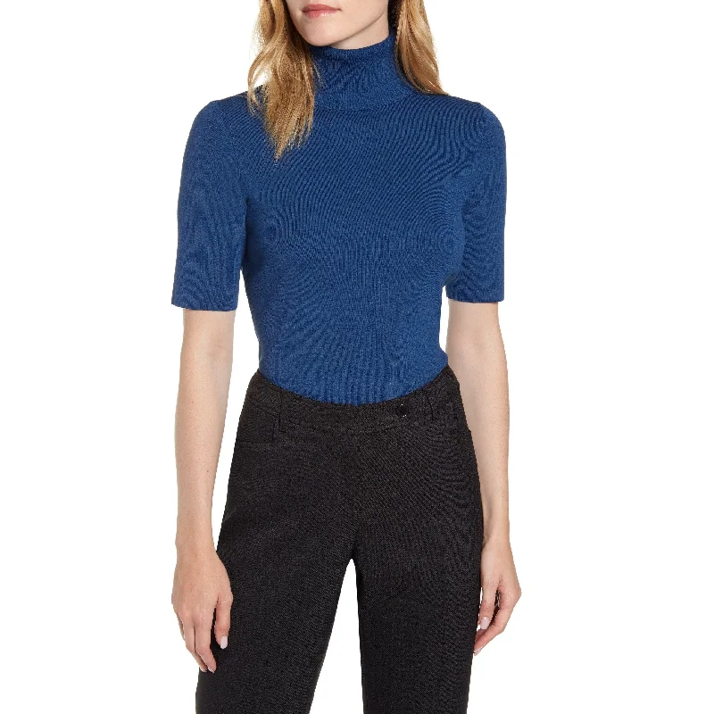 Anne Klein Women's Short Sleeve Turtleneck Sweater Blue Size Large