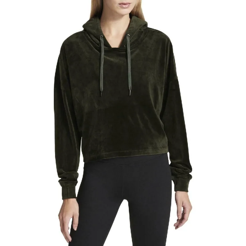 DKNY Women's Cropped Velour Hoodie Green Size Extra Large - XL