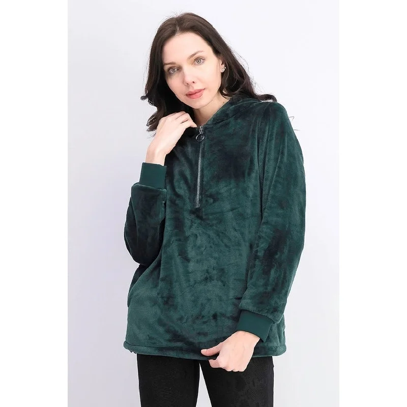 Ideology Women's Faux-Fur Quarter-Zip Hoodie Dark Green Size Large