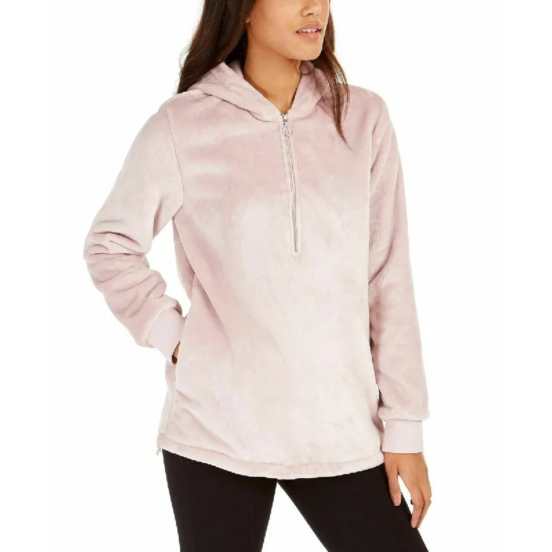 Ideology Women's Faux-Fur Quarter-Zip Hoodie Pink Size Medium