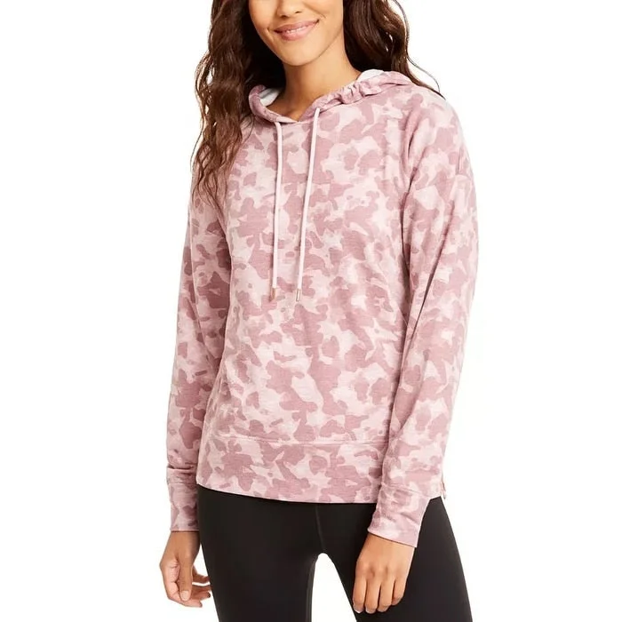 Ideology Women's Zip-Hem Shimmer Hoodie Pink Size Medium