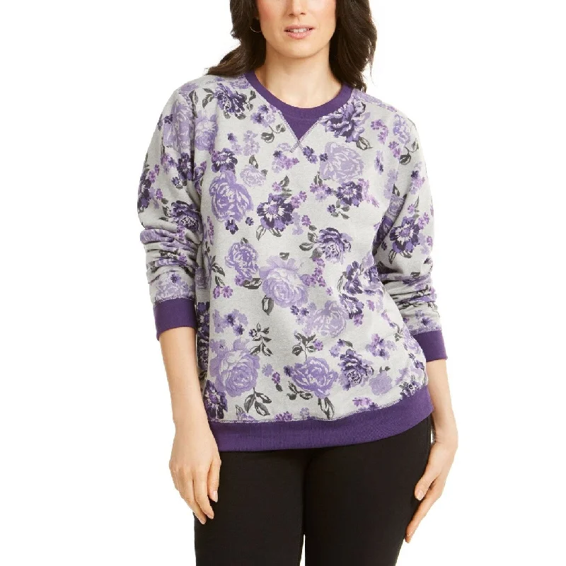 Karen Scott Women's Floral-Print Fleece Sweatshirt Cassis Size Medium