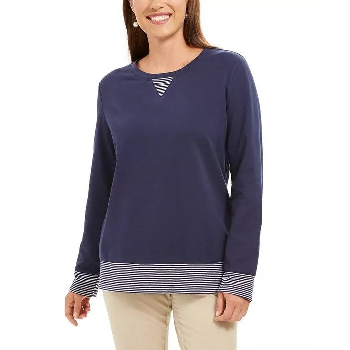 Karen Scott Women's Sport Contrast Hem Sweatshirt Navy Size Small