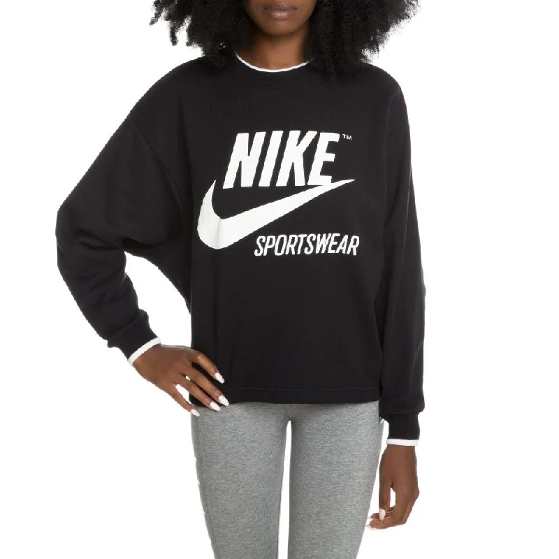 Nike Women's Archive Heritage Crew Logo Sweatshirt Black Medium