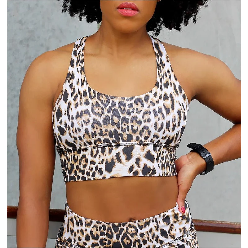 Snow Leopard Print Cross Back Sports Bra