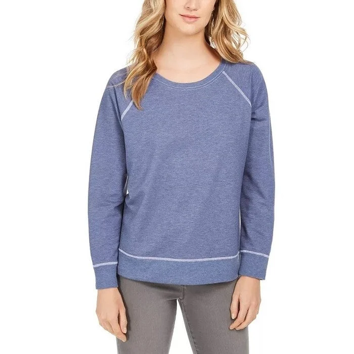 Style & Co Women's Contrast-Stitched Sweatshirt Navy Size Small