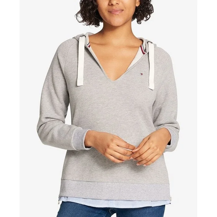 Tommy Hilfiger Women's Layered-Look Hoodie Gray Size X-Large - XL