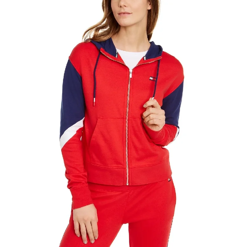 Tommy Hilfiger Women's Sport Colorblocked Zip Hoodie Red Size X-Large - XL