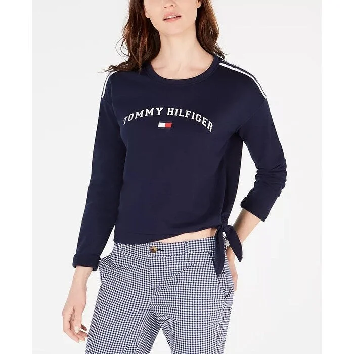 Tommy Hilfiger Women's Sport Logo Side-Tie Sweatshirt Navy Size Large