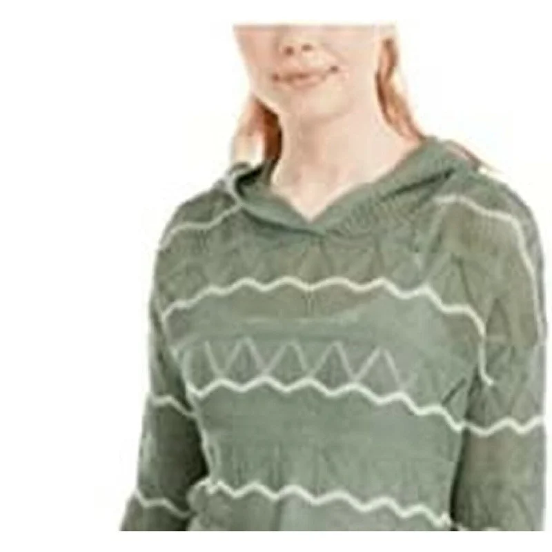 Ultra Flirt Juniors' Pointelle-Knit Hoodie Sweater Dark Green Size Large