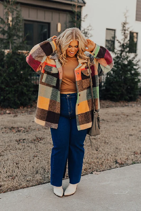 Apple Cider Delight Plaid Jacket In Orange Curves