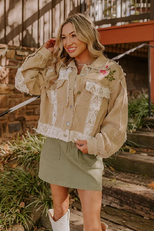 Boho Lifestyle Embroidered Jacket in Khaki