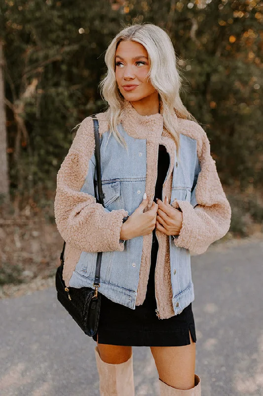 Bonfire Feels Sherpa Denim Jacket in Iced Latte