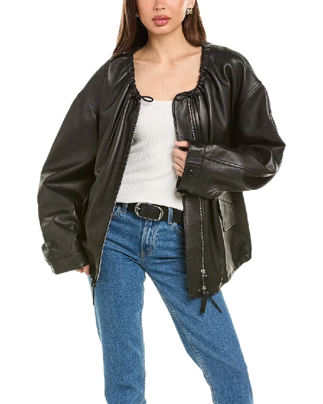 Helmut Lang Ruched Leather Jacket