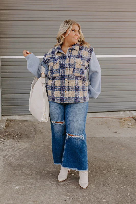 Picking Pumpkins Plaid Jacket in Blue Curves