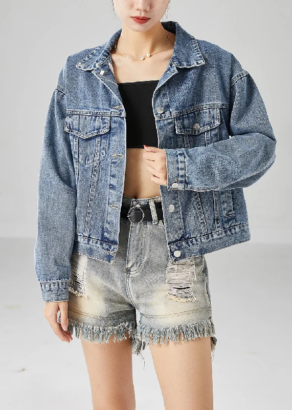 Style Blue Backless Tasseled Denim Coats Fall