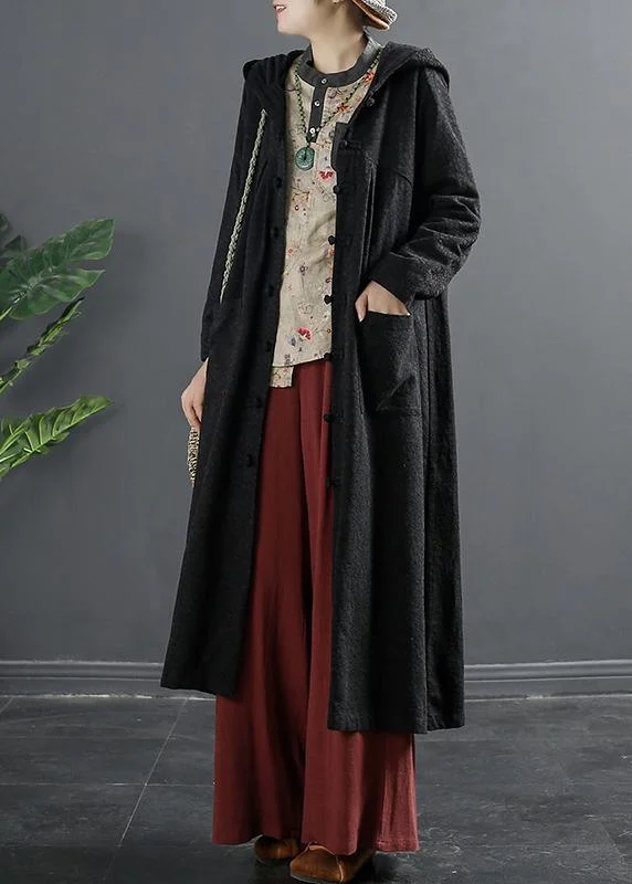 Unique Black Fine Clothes For Women Tunic Chinese Button Coat