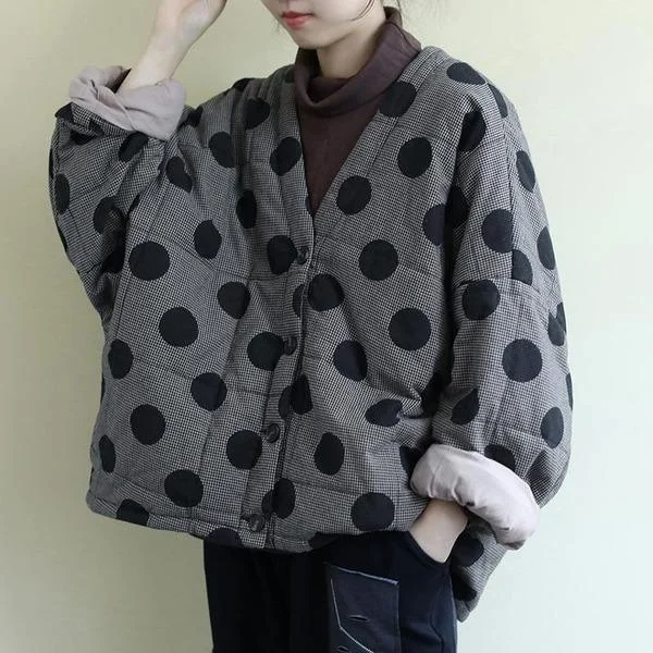 V-Neck Bat Sleeve Warm Coats 2020 Autumn New Button Loose Female Clothes Casual Parkas Coats