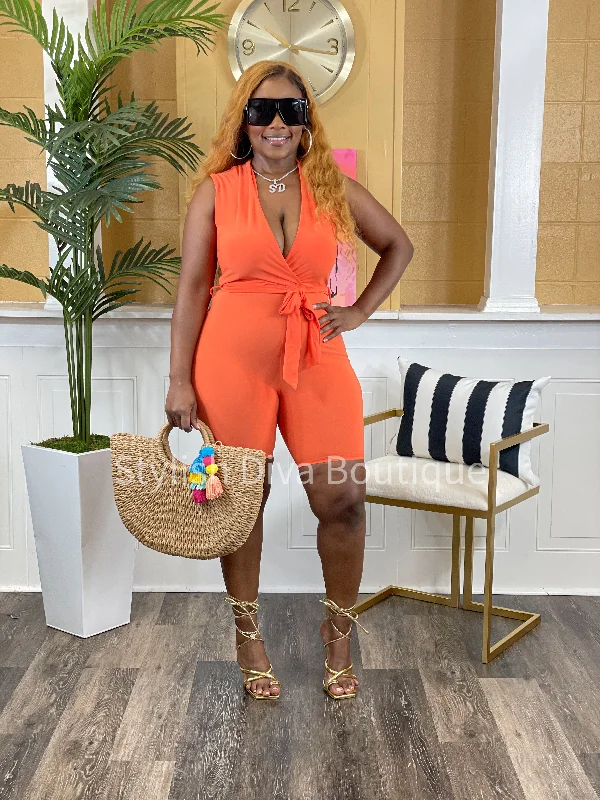 Amber Sleeveless Romper (Orange)