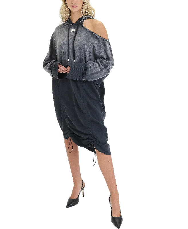 Ombre Cold Shoulder Midi Dress w/ Hood