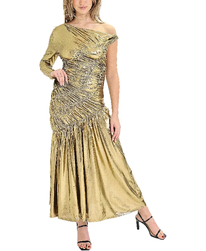 One Shoulder Metallic Maxi Dress