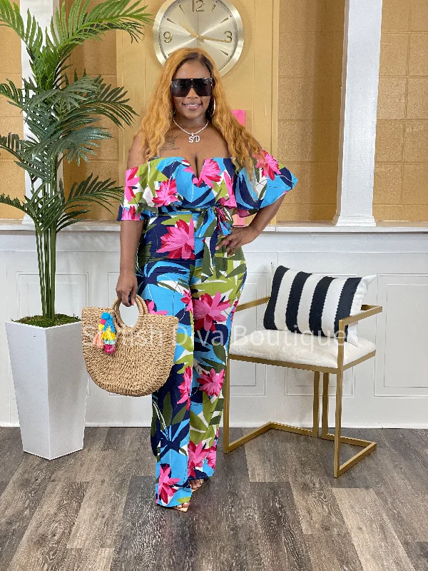 Tropical Desire Jumpsuit (Blue/Pink Multi)