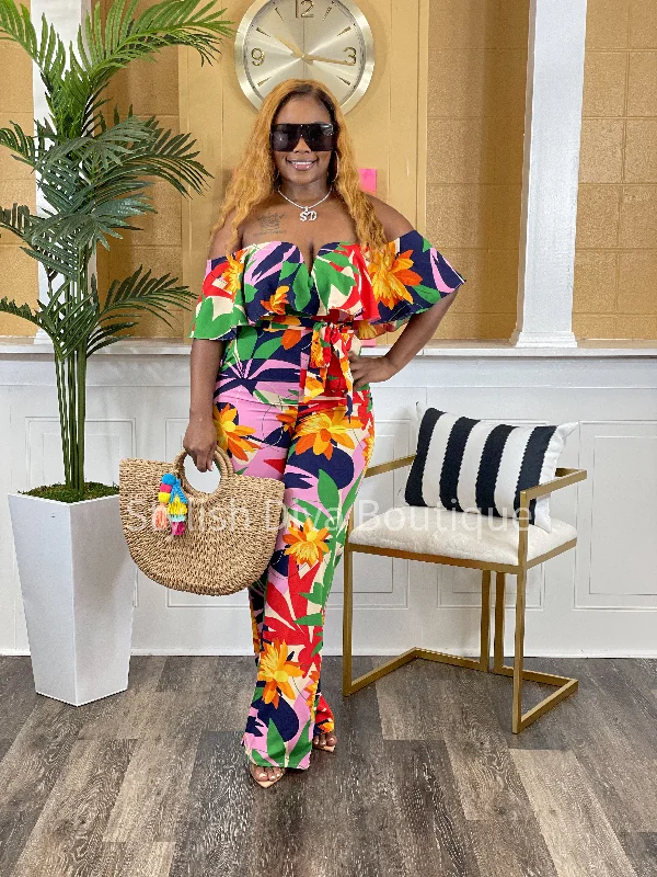 Tropical Desire Jumpsuit (Navy/Orange Multi)