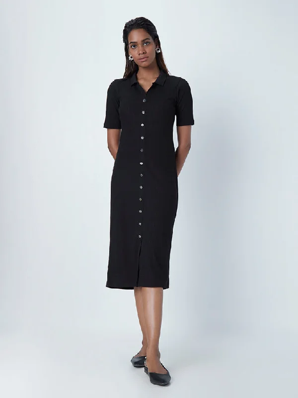 Wardrobe Black Ribbed Shirt Dress