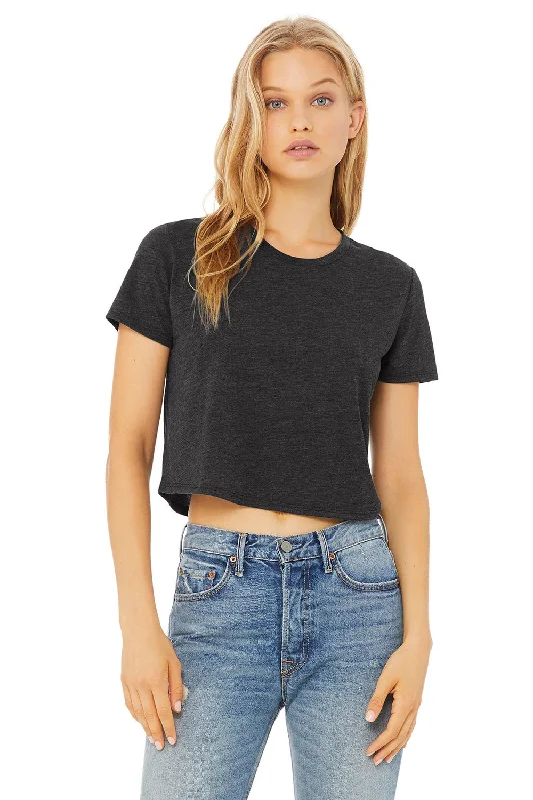 Bella + Canvas Womens Flowy Cropped Short Sleeve Crewneck T-Shirt - Heather Dark Grey