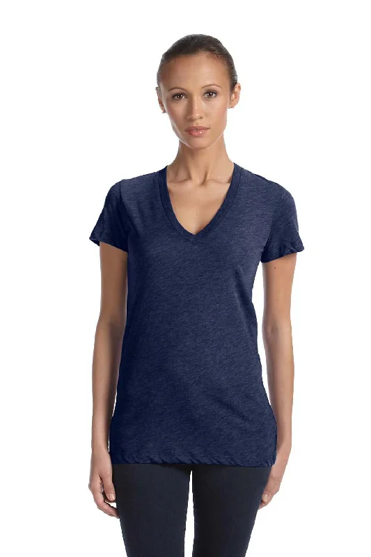 Bella + Canvas Womens Short Sleeve Deep V-Neck T-Shirt - Navy Blue