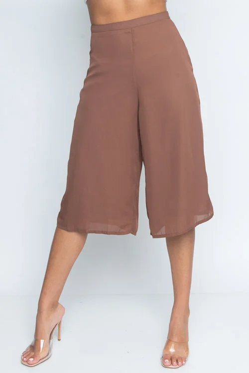 Solid Chiffon Capri Pants w/Zipper on the side *(DBSU-NB15)