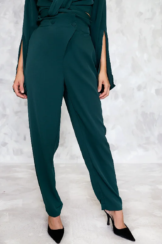 High Waisted  Button Trousers with Front Overlap