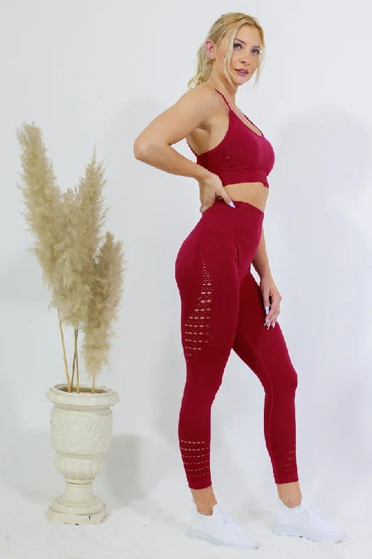 Legging and Thin Strap Top Set - Red Wine