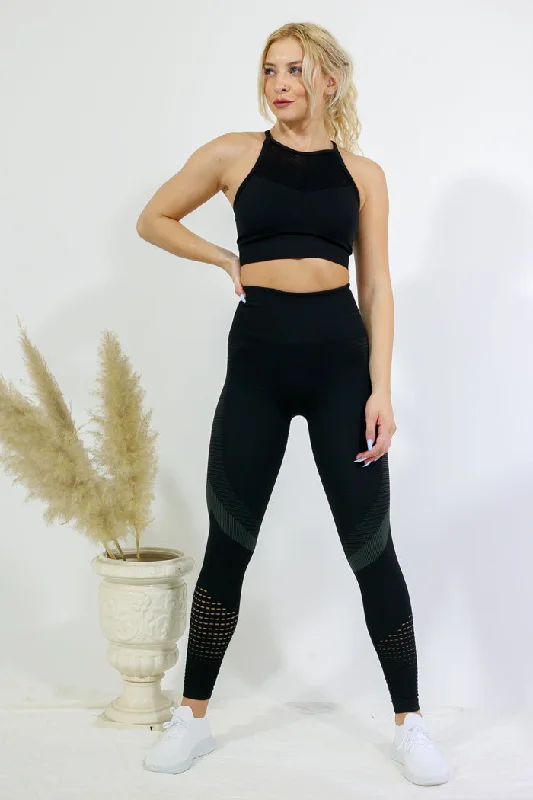 Legging and High Neck Top Set - Black