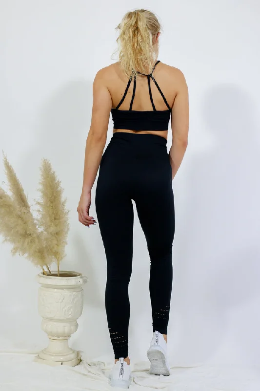 Legging and Thin Strap Top Set - Black