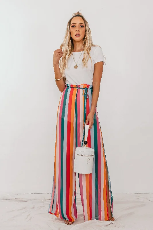 Multi-Color Stripe Pants with Side Slits