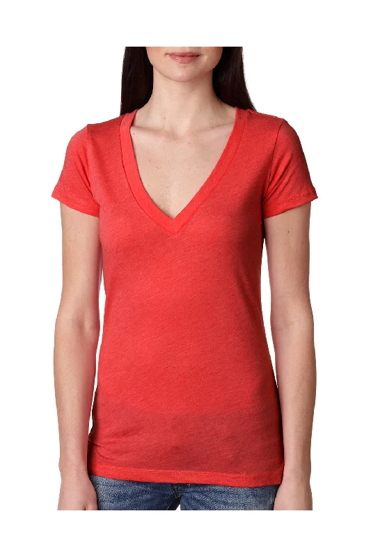 Next Level Womens Jersey Short Sleeve V-Neck T-Shirt - Vintage Red - Closeout